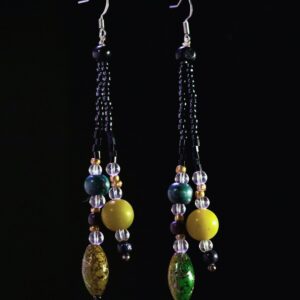 Boucles d'oreilles longues noires et vertes